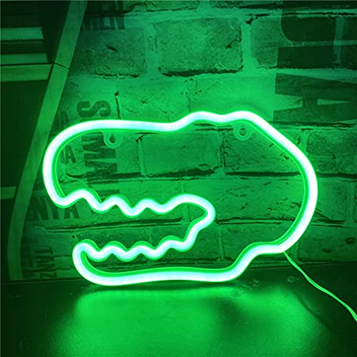 QiaoFei Señal de neón con cabeza de dinosaurio, luces LED con USB o funciona con pilas, decoración para habitación de niños, dormitorio, fiesta de cumpleaños, decoración de arte LED, color verde claro Cover