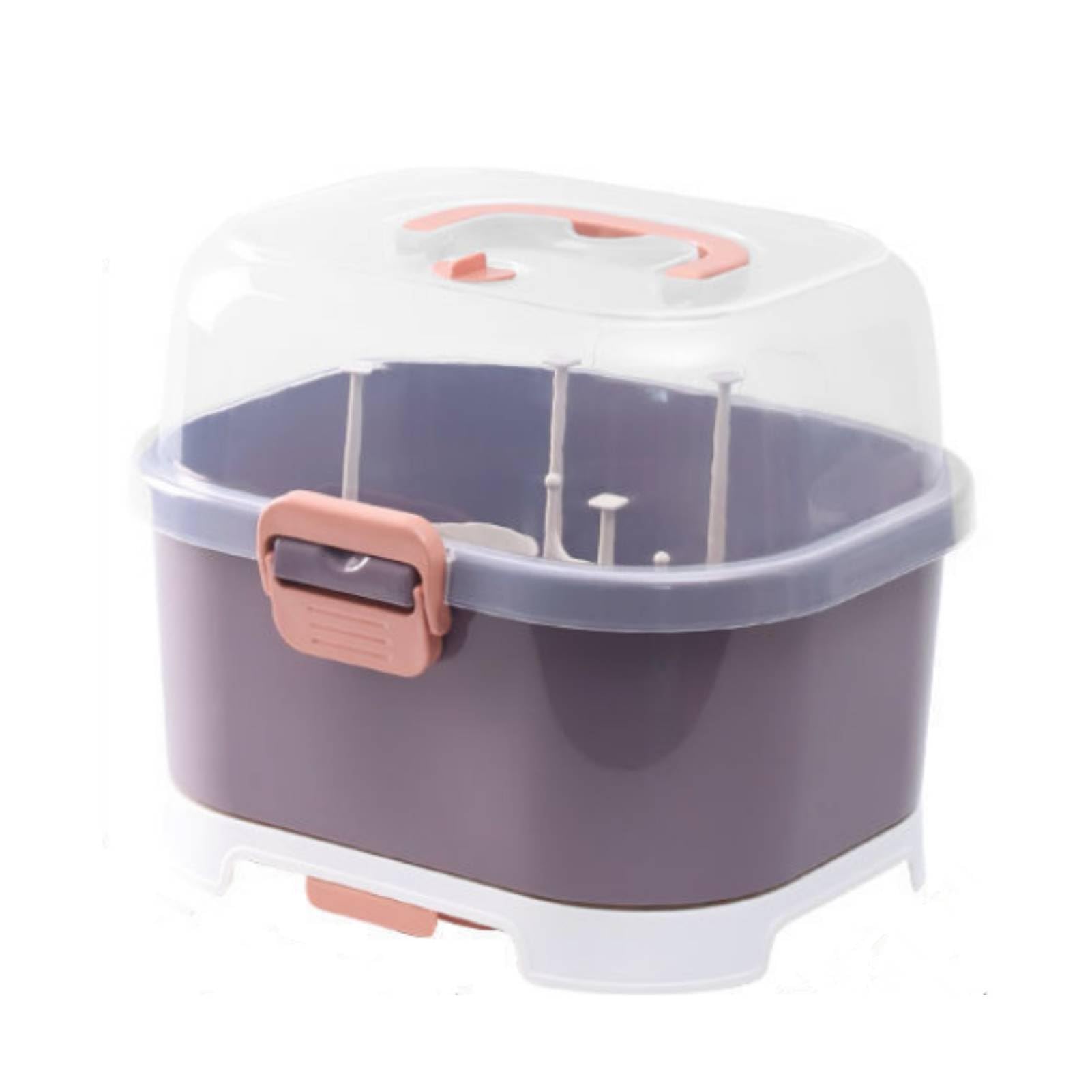 Gsycle Baby Bottle Drying Rack Container, Nursing Cutlery Box Container with Cover Nursing Bottle Storage Box with Drainer for Cabinet Organizer(Purple)