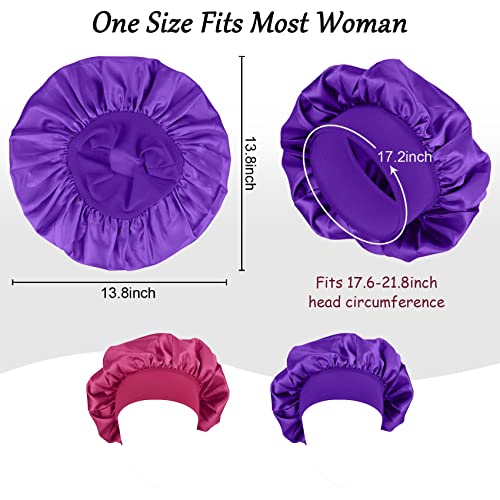 MELTU 2 Pack Hair Bonnet for Sleeping Satin Bonnet with Wide Elastic Band, Silk Hair Wrap for Sleeping Soft Sleep Cap (Rose Red) - Image 4