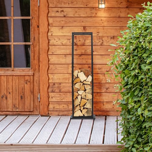 Rangement bois cheminée intérieur métal noir range bûches vertical - 6