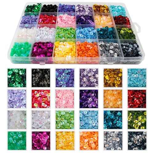 BDS-HOME 24colors Loose Cup Sequins 6MM Bulk Spangles Colorful Round Embroidery Sequins with Holes for DIY Craft Sewing Nail Art Festival Costume Decoration