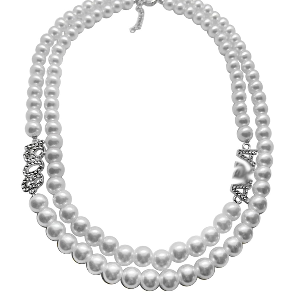 Elegant ALPHA 1908 Sorority Necklace - Double Choker With Pearls And Rhinestone Letter Charms For Women Jewelry