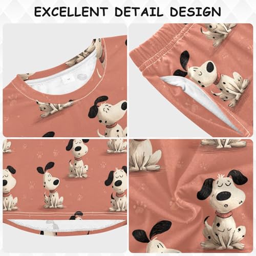Long Sleeve Pajama Set for Girls Boys,Cute Spotted Dogs Pattern Comfy Crewneck Sleepwears,Soft Kid's Homewear Clothes Underwear Sets 5T3