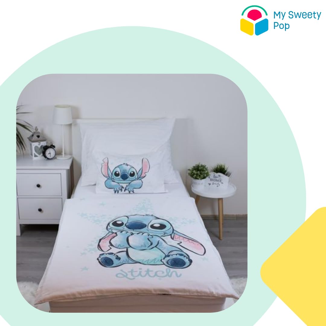 My sweety pop - Parure de lit pour bébé Stitch- 2 Pieces - Enfant - Housse de Couette - Réversible - 100 x 135 - Taie d'oreiller - 40 x 60 cm Literie - 100% Coton