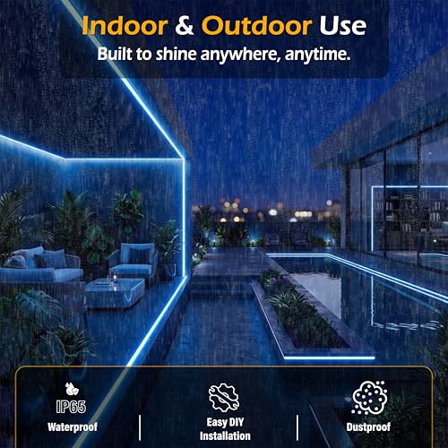 Image of Forus 20M LED Neon Strip Light Blue, 240 LEDs /M High Brightness COB Neon Rope Light, Waterproof IP65 Flexible Silicone Strip, Cuttable LED Light for Home, Bedroom, Wall Decor, Shop, Festival Lighting