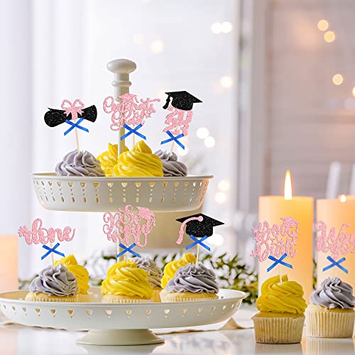 Gyufise 32Pcs Graduation Cupcake Toppers 2023 Glitter Class Of 2023 Cupcake Toppers Supplies Congrats Grad Cap Diploma 2023 Cupcake Picks For Graduation Party Decorations 2023 Pink #TOP4