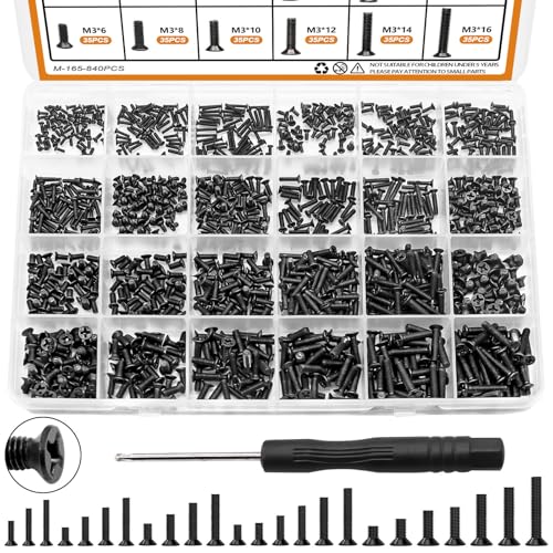 Mankk 840pcs Laptop Screws 24 Sizes M1.41.722.53 Replacement Computer Tiny Sc...