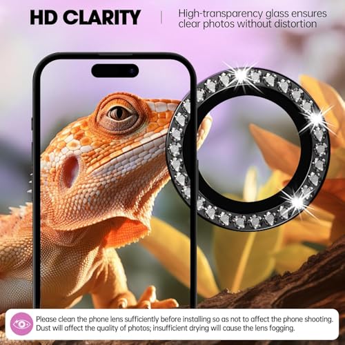 Image of CLITZ for iPhone 16 /16 Plus Camera Lens Protector Bling Individual Metal Diamond Ring 9H Hardness Scratchproof Protector, Stylish Phone Accessories, Case Friendly (Black Diamond)