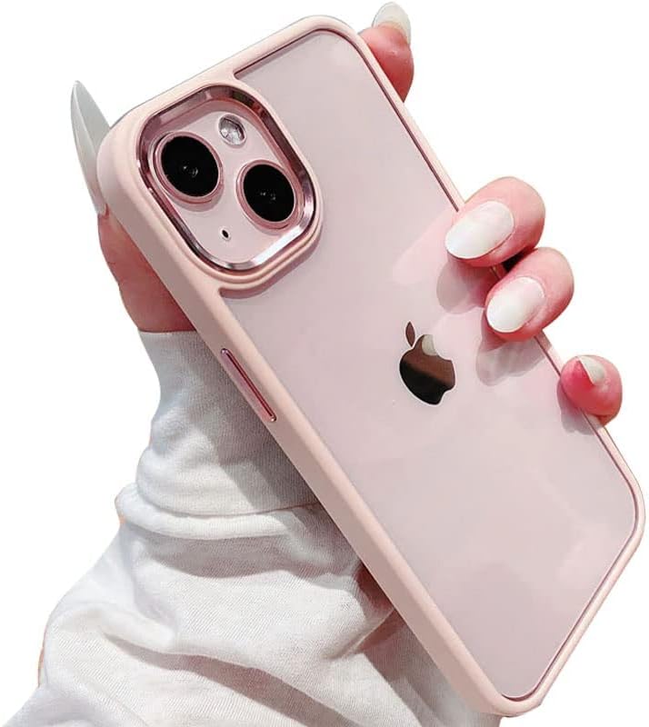 mobistyle Hybrid PC+TPU Soft Grip, Enhanced Metal Camera Guard Back Cover Case Compatible for iPhone 13 & iPhone 14 (Pink)
