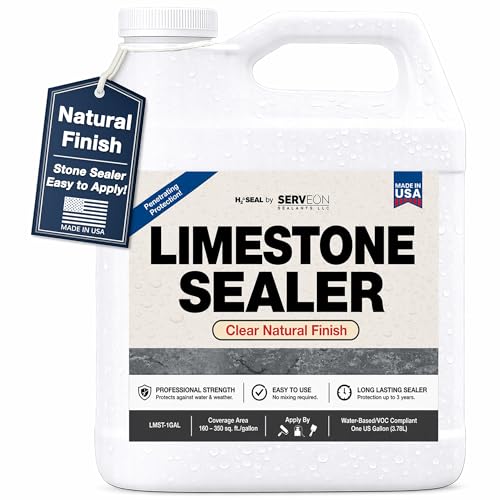 Limestone Sealer (Clear Natural Finish) Water-Based Penetrating Commercial Grade Natural Stone Sealer - Outdoor Indoor Waterproof Protection Pavers Floors Pool Decks Patio Surfaces (1 Gallon) LMST