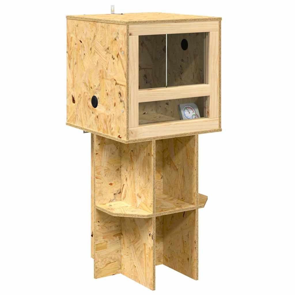 Terrario para reptiles y anfibios con puerta de cristal y ventana en diseño rústico OSB marrón, 40 x 40 x 90 cm, gran terrario