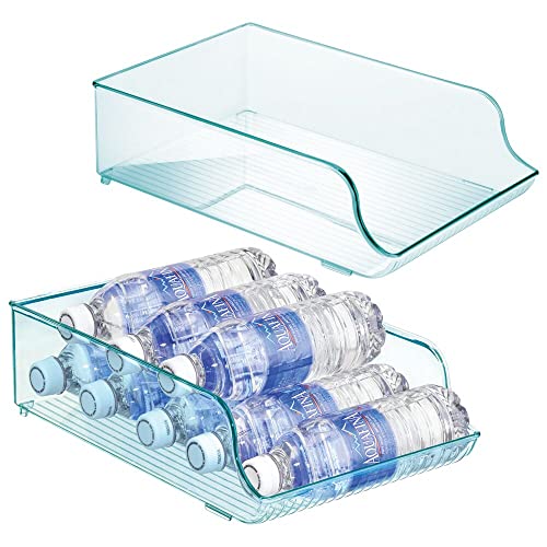 mDesign Plastic Bottle Racks in Set of 2 - Bottle Holder for Wine Bottles and Water Bottles and Other Drinks - for Worktop or Kitchen Cupboard - Light Blue