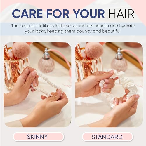 Image of Blissy Silk Scrunchies (3 Pack) - 100% Pure Mulberry Silk - 22 Momme 6A High-Grade Fibers Scrunchie for Straight & Curly Hair (White Regular)