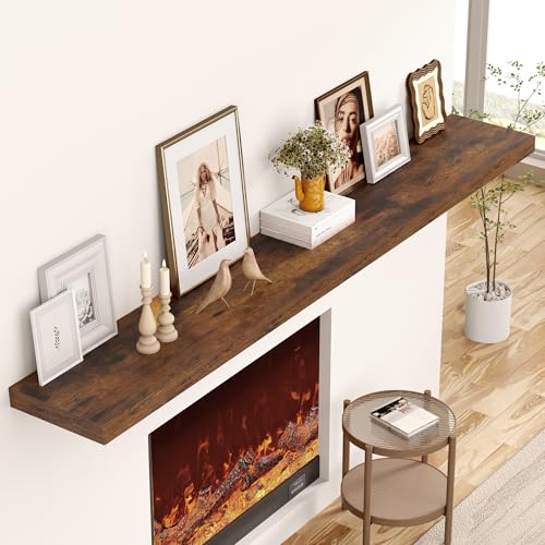 Image of 55 Inch Floating Shelves, 12 Inch Deep Floating Shelves for Wall, Extra Deeper & Thicker Wooden Wall Shelf with Invisible Brackets, Shelf for Bedroom Home Decor(Rustic Brown, Set of 2)