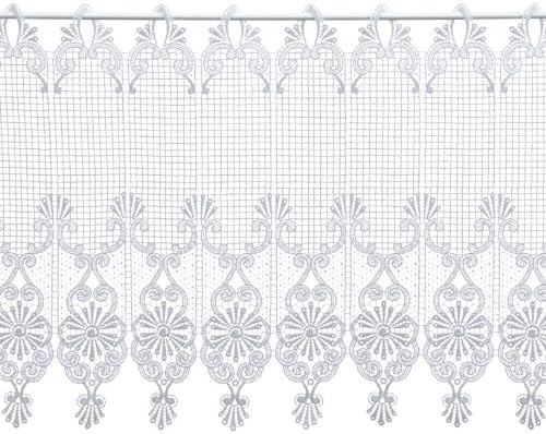 Plauener Spitze Bistro Gardine – 41x176 Cm, Weiße Stickerei, Mit Stangendurchzug, Maschinenwaschbar