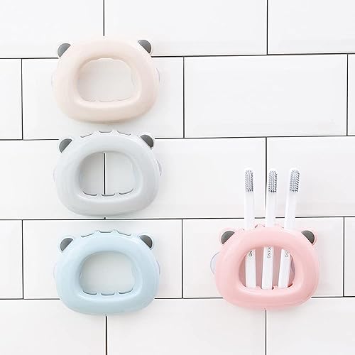 Miniatura 10 de Portacepillos de dientes Kawaii con cara de oso montado en la pared para baños, niños, adolescentes, niñas, dormitorio, colgante, ventosa, soporte