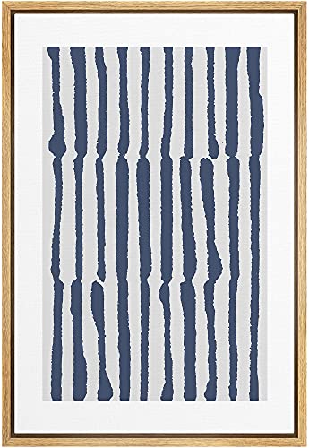 Color-Banner Framed Canvas Print Wall Art Blue Paint Stroke Array Geometric Patterns Illustrations Modern Art Mid-Century Modern Colorful for Living Room, Bedroom, Office - 16"x24" Natural