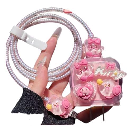 Twikka Cover for iPhone/iPad 18W/20W USB-C Charging Cable with a pretty design and a clear soft charger protector adorable cable saver for iPhone 11 12 13 14 Pro Max Case (STYL 6TH KIRBY PINK MULTI)