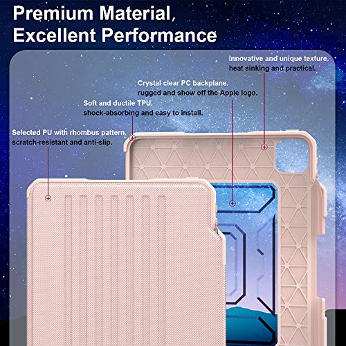 Dadanism Case For Ipad Pro 11 Inch 2020 2Nd Generation With Pencil Holder, Support Apple Pencil Wireless Charging [7 Magnetic Stand Angles] Shockproof Rugged Protective Cover,Auto Wake/Sleep,Rose Gold #TOP4