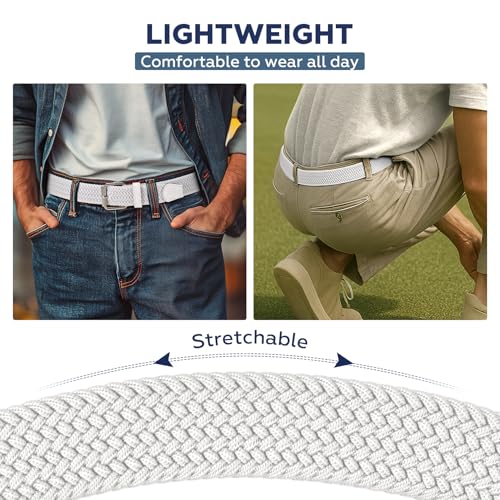 Image of JASGOOD Braided Stretch Belt for Men Golf Casual Fabric Elastic Woven Belt 1 3 /8 inch Adjustable Work