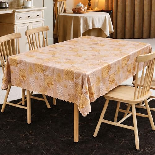 Image of Dakshya Industries PVC Waterproof Table Cover 6 Seater 54x78 Inch - Washable Oil & Stain Resistant Dining Table Cover (Gold)