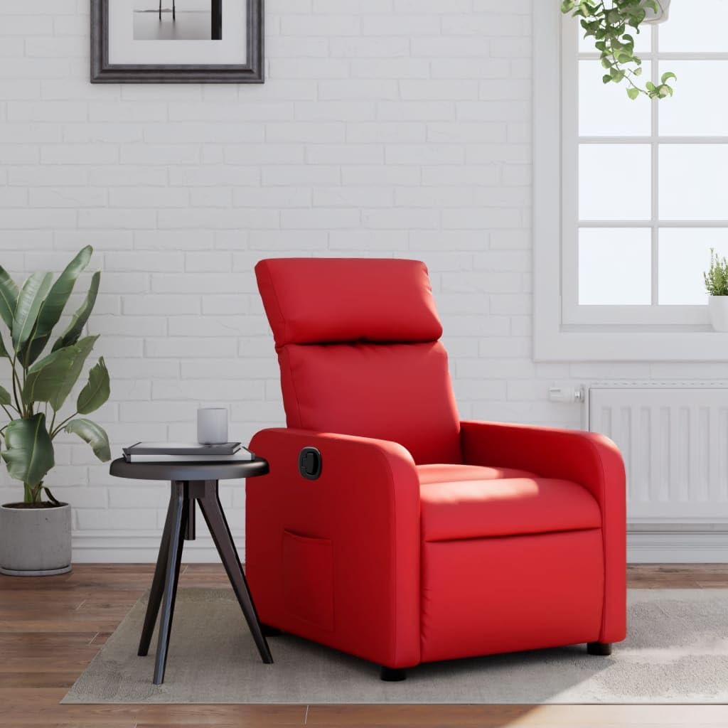 vidaXL Relaxsessel, Sessel mit Liegefunktion, Fernsehsessel Verstellbare Rückenlehne Fußteil, Liegesessel Ruhesessel Polstersessel, Rot Kunstleder