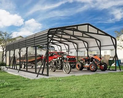 Jocisland 20x30 FT Heavy Duty Metal Carport for Multiple Vehicles, All-Weather Car Canopy with Galvanized Steel Roof & Reinforced Base, Shelter for Bass Boats, Full-Sized Pickups and Tractors