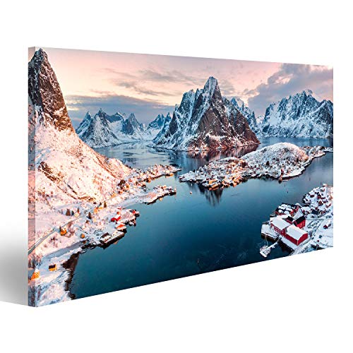Tableau sur toile Lofoten islandburner : vue aérienne du village de pêche norvégien