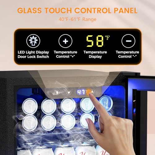 Image of Electactic 130 Can Beverage Refrigerator Built In Freestanding Wine Fridge with Stainless Steel Reversible Glass Door, Quiet Compressor LED Touch Control for Home Kitchen Bar, 3.2 Cu.ft Silver