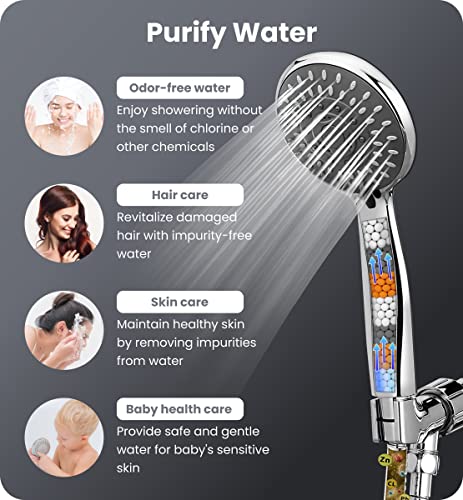 Filtered Shower Head With High Pressure, 5-Mode Handheld Shower Head With Filter, 3-Stage Mineral Hard Water Filter, Shower Stainless Steel Hose, Adjective Bracket, Teflon Tapes & Rubber Washers, 69In #TOP4