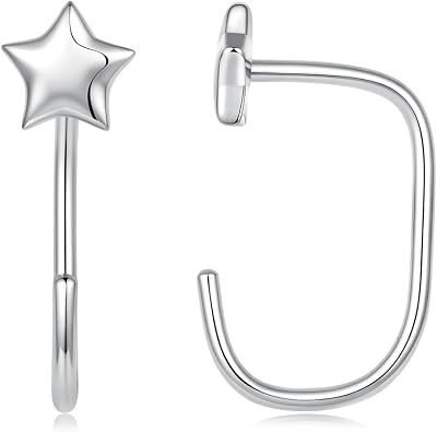 BISAER 925 Sterling Silver Heart Star Small Hoop Earrings, Hypoallergenic Backless Earrings Cartilage Earrings for Women, Dainty Sleeper Earrings with No Back Half Hoop Earrings Jewelry Gift for Her