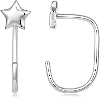 BISAER 925 Sterling Silver Arc Hoop Backless Earrings for Women Trendy | Dainty Pawprint Heart Clover Sleeper Earrings with No Back, Original Design Y2K Cute Hypoallergenic Earrings All Day Wear