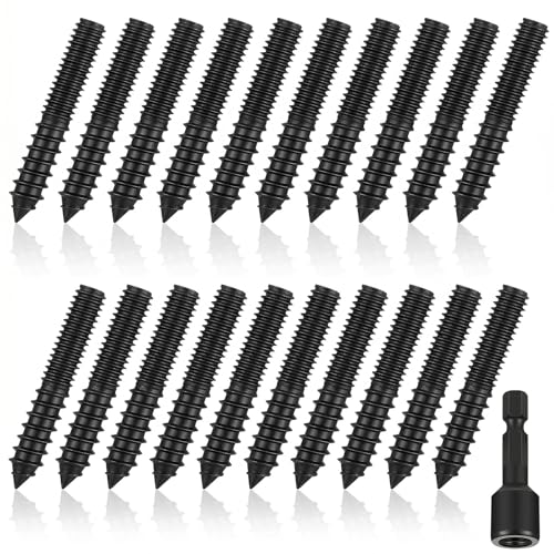Image of Hicarer 20 Pack 3 /8-16 x 3 Inch Hanger Bolts Double Headed Bolts with Driver Self Tapping Screw Threaded Rod Screws for Furniture Double Headed for Wood Furniture Joint, Black