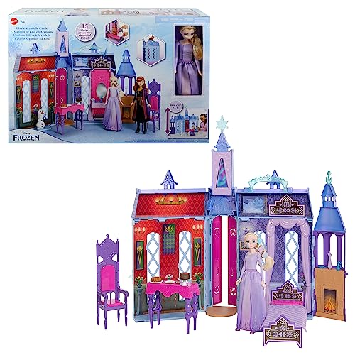 Mattel Disney Frozen Castillo de Arendelle con princesa Elsa Casa de muñecas de 60 cm con figura y 15 accesorios y muebles, juguete +3 años (HTP22)