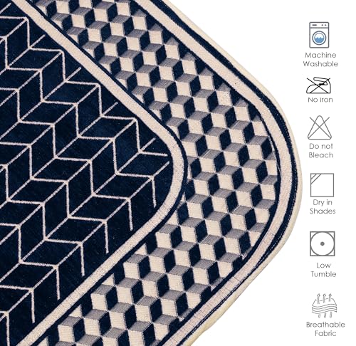 Image of Premium Chenille Woven Anti-Slip 5 Seater Sofa Cover | L-Shape Sofa Seat Protector for Living Room | Durable & Stylish Slipcover - Navy Blue - 3D