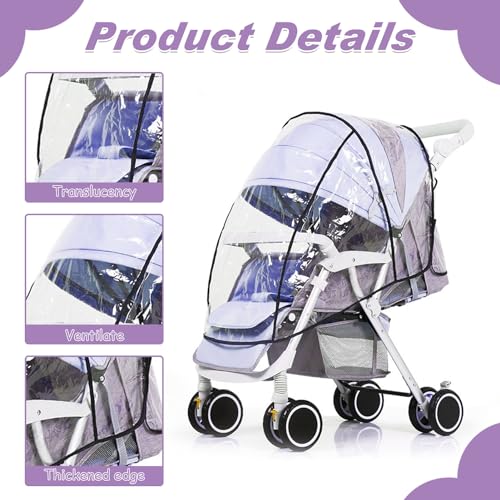 Universal Rain Cover for Pushchair Windproof Baby Stroller Raincover Transparent Waterproof Baby Travel Weather Protection Shield for Most Strollers Pushchair Buggy Pram Protect from Dust Snow - Image 3