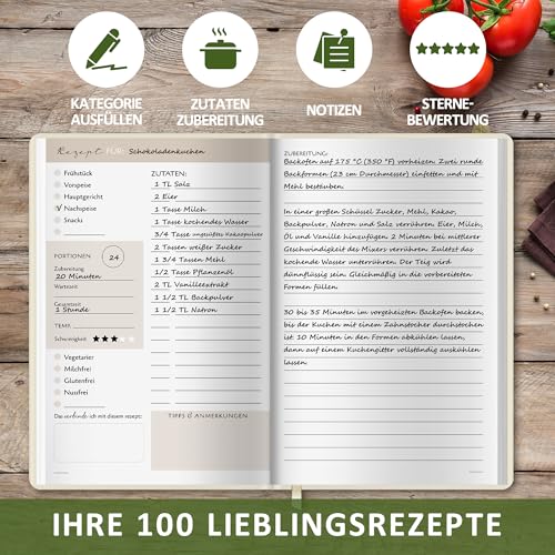 BIROYAL Rezeptbuch zum Selberschreiben A5, Kochbuch Selbst Schreiben, Rezeptbuch für 100 Lieblingsrezepte, Kochbuch zum Selberschreiben, Recipe Book Backbuch Schreiben, Rezepte Buch zum Ausfüllen