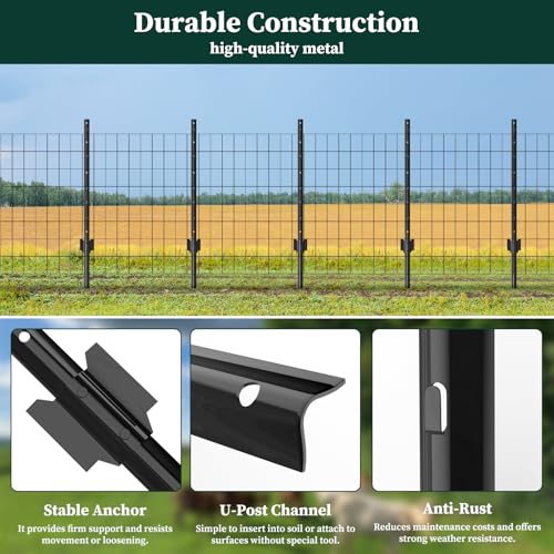 20 Pack Garden Fence Post, 4 Feet Heavy Duty Metal U-Post for Wire Fence, No Dig Garden Fence Stakes for Temporary Fencing, Electric Fence Wire, Corner Anchor, and More-Black - Image 4