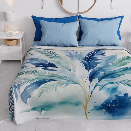 PETTI Artigiani Italia - Telo Arredo Copridivano Copritutto in Microfibra 180x270 cm, Fantasia Palma Blu | Multiuso per Divani, Copriletto e Copritavolo | Telo Protettivo Lavabile