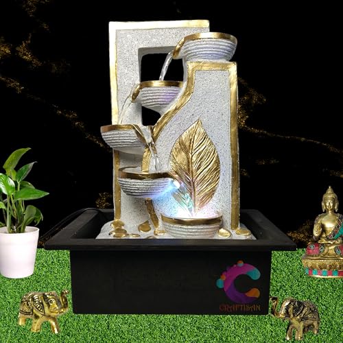 Image of Decorative Water Fountain for Home Decor, Office, Indoor & Outdoor, Garden, Puja Room, Vaastu, Reception, Spa, Gifting. (White Leaf)