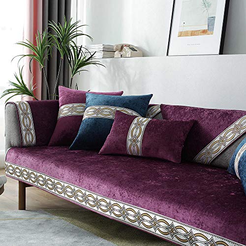 Acrylic Bright Color Sectional Sofa Cover L Shaped Couch Slipcovers for Corner Sofa Purple Cozy Protector for Spring and Autumn
