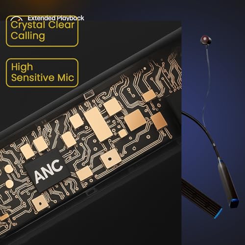 Image of inear MJ-Beat Bluetooth Wireless Neckband Earphones with Mic - Active Noise Cancellation, 24-Hour Music Playback, Type-C Fast Charging, Magnetic Earbuds, Lightweight Design, HD Sound | Gold