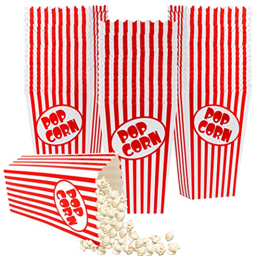 Image of 50 Pcs Popcorn Boxes for Party 5.5 Inches Tall Red & White Striped Popcorn Bags Mini Popcorn Buckets & Popcorn Bowl for Movie Theater, Home, Carnival Decorations (50)