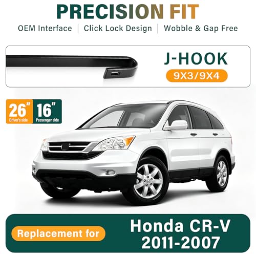 Image of Windshield Wiper Blades Replacement for Honda CRV CR-V 2007 2008 2009 2010 2011 Original Factory Quality Front Rear Wiper Blade Set - 26 inch 16 inch 14 inch (Set of 3)