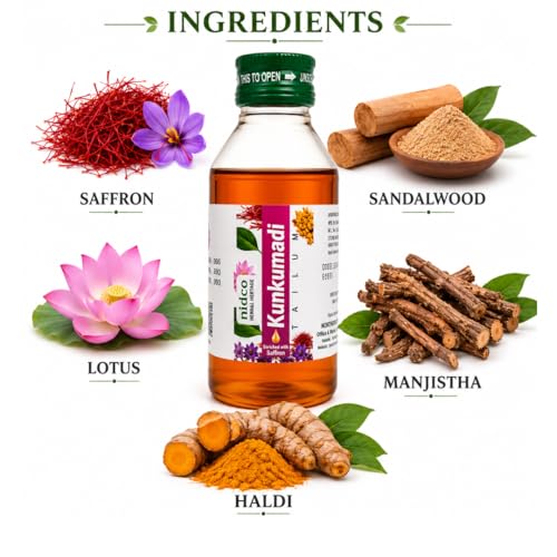 Image of Kumkumadi Tailam for Face | Enriched with Saffron | Dark Spot Corrector | Ayurvedic Herbal Oil for Pimples, Acne, Spots, Pigmentation | For Men and Women - 100ml (Pack of 1)