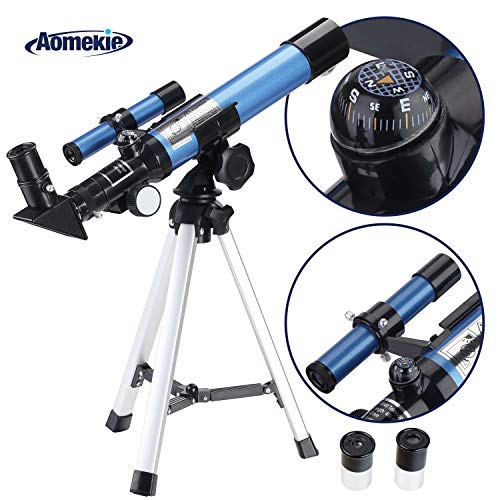 Aomekie Telescope Astronomique Enfant avec Trépied Lentille Barlow et Viseur pour Enfants Débutants et Amateurs pour Observer la Lune comme Cadeau de Noel