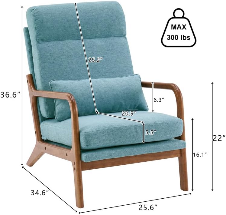 Miniatura 2 de High Back Accent Chairs for Living Room Arm Chair Mid-Century Modern Chair w Pillow,Single Lounge Armchair Comfy Reading Chair for