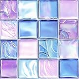 HOMETITUTE 10PCS 12x12 Inch Iridescent Blue Purple Mosaic Glass Look Floor Tiles Peel and Stick Removable Self Adhesive DIY Vinyl Flooring Stickers for Kitchen Bathroom Living Room Entryway Home Decor