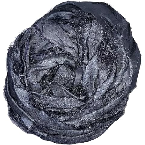 Knitsilk Super Bulky Recycled Sari Silk Ribbon Yarn |Best for Crochet, Knitting and Jewelry Making |Sustainable and Unique Texture Ribbon Yarn |50 GMS-30Yards- Charcoal-Grey Cover