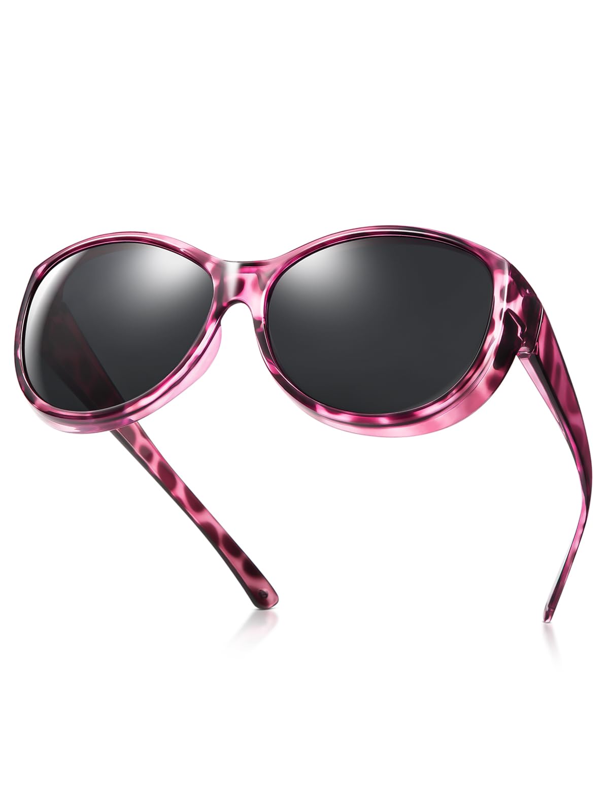 TINHAO Polarized Fit Over Sunglasses - Oversized Wrap Around for Prescription Glasses - UV400 Protection for Men Women Driving(Purple lepard, Black)
